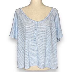 Old Navy Cropped Linen Loose Fit Flutter Sleeve Blue Mini Stripe Women’s Size XL